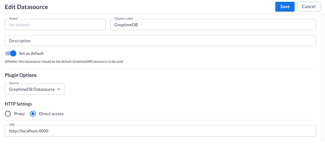 GreptimeDB datasource connection