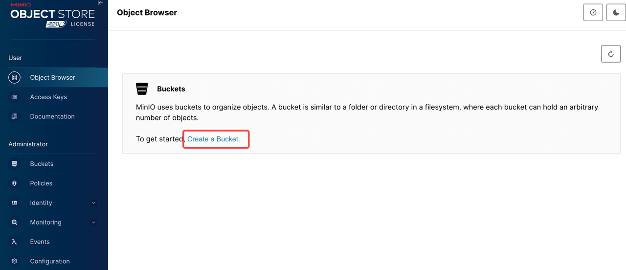 MinIO create bucket step 1